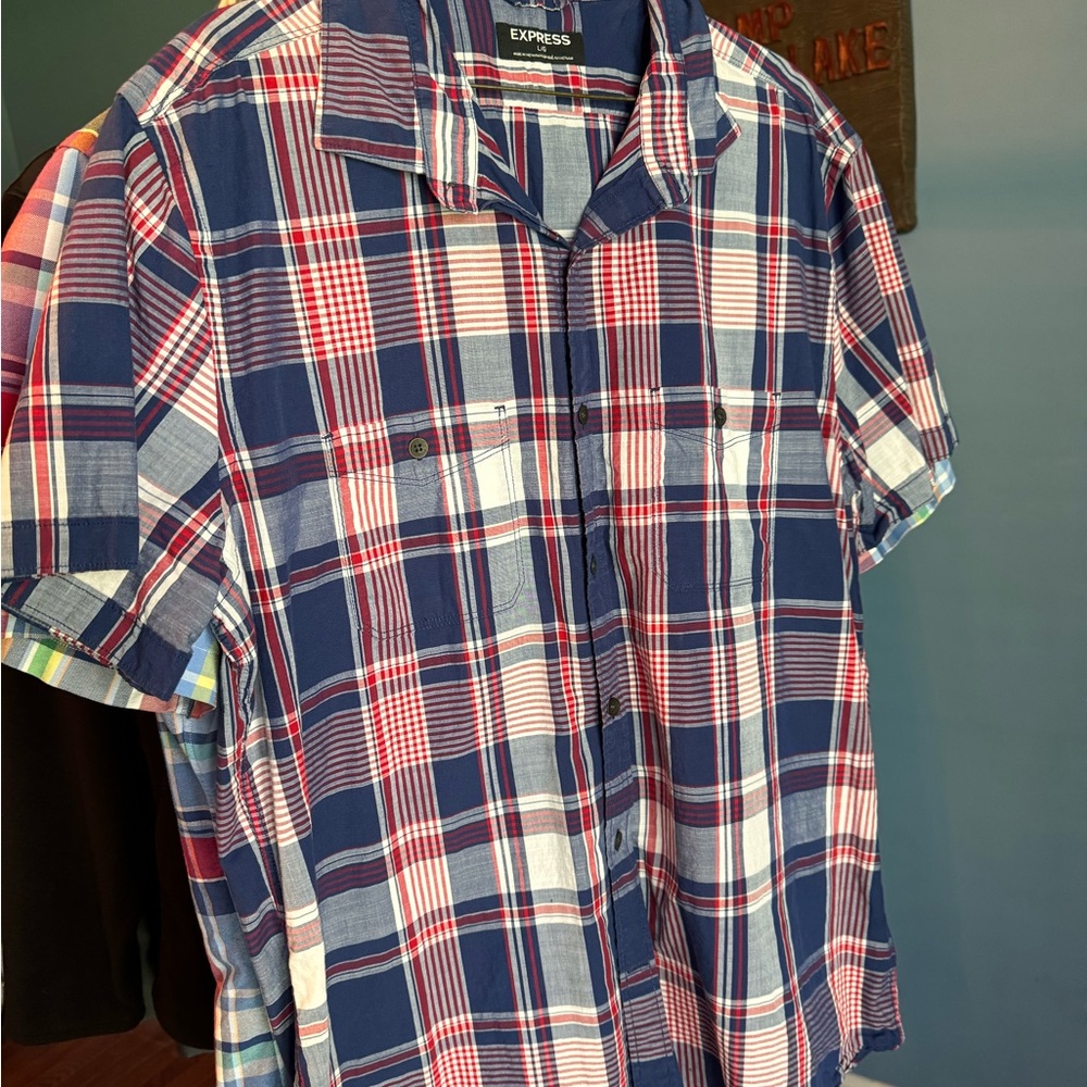 Express Casual Blue and Red Button Down Shirt